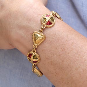 Bracelet Jacques Esterel Paris doré et rouge, années 90 / 1990 vintage, mode, bijoux, france, français