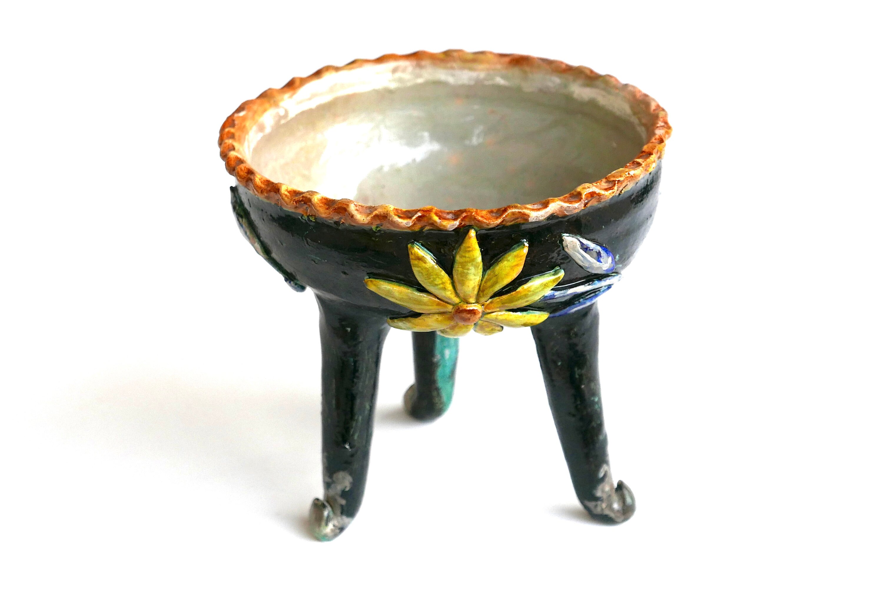 Coupe Tripode en Céramique, Décor Relief, Années 40/Vide Poche