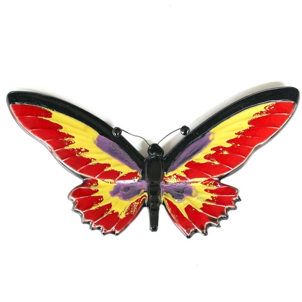 Décor mural: papillon en céramique, années 60 / Accolay, décoration murale, rouge