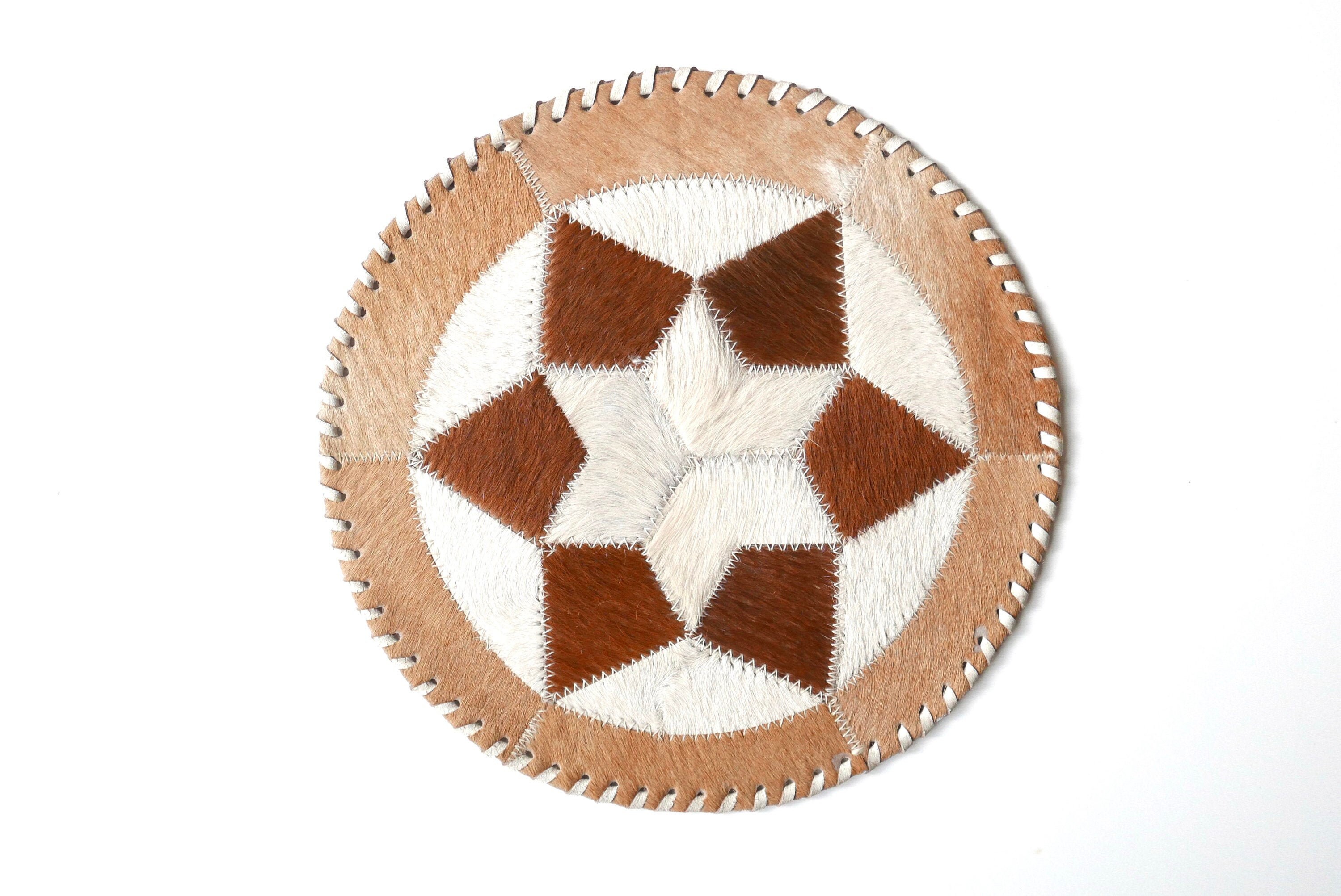 Grand Dessous de Plat, Patchwork Peau Animal, Années 70/Vintage Folk Bohème Chic Cuir Vache