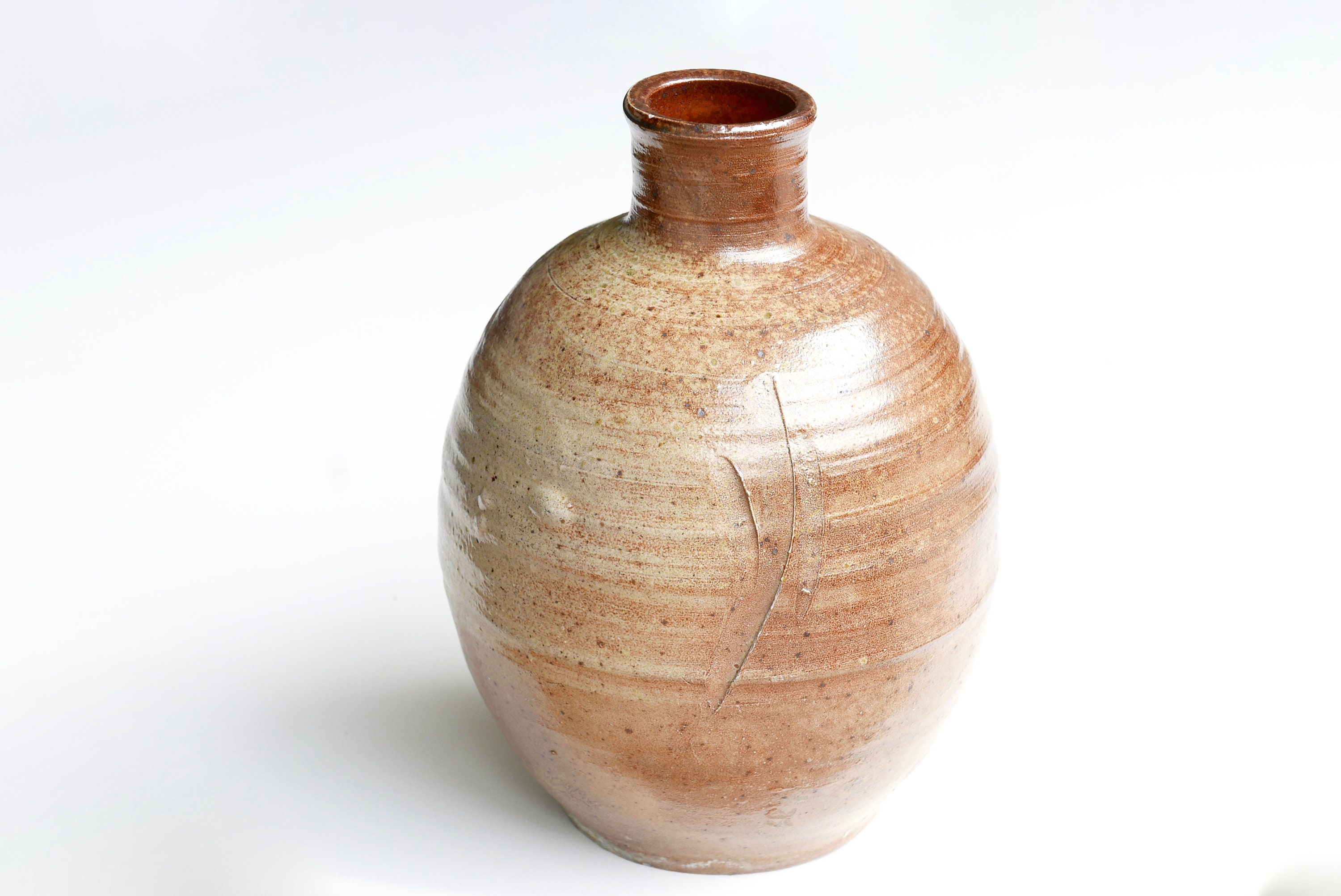 Vase Bouteille en Grès de Jean Michel Doix, St Amand Puisaye, Années 70 Vintage La Borne