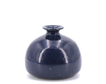 Vase boule bleu nuit en céramique, années 70 / vintage, artisanat, style Ruelland, Georges Jouve