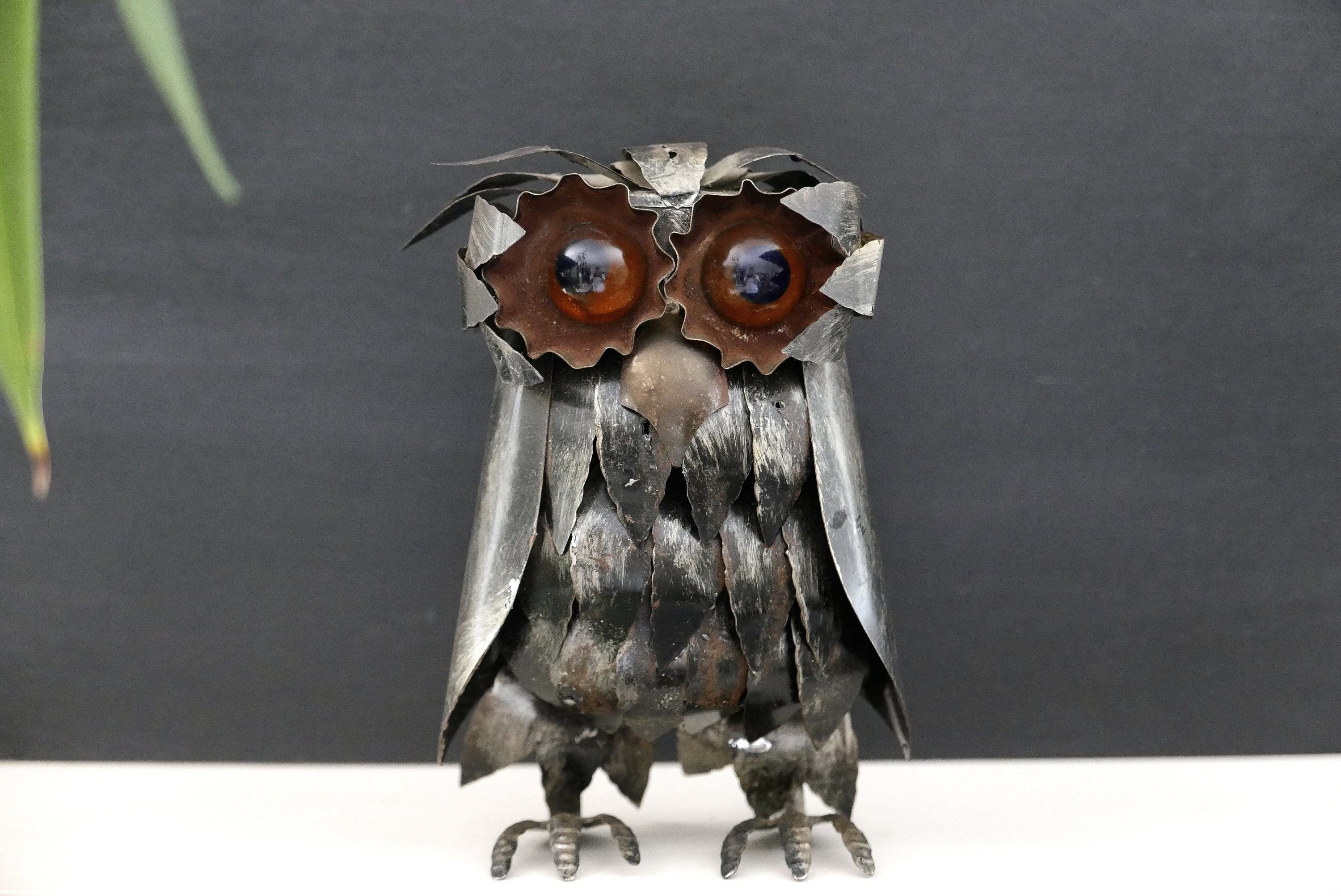 Sculpture Brutaliste en Métal, Chouette, Art Brut, Style C. Jere Années 50/Animal Oiseau Curtis Jere