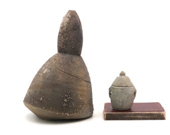 French abstract stoneware ceramic sculpture by Eric Astoul, la Borne, France / Noguchi, Brancusi, wabi sabi art
