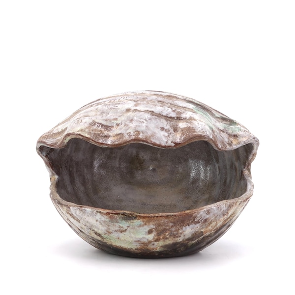 French ceramic sculpture, seashell by Alexandre Kostanda, Vallauris 1960s / vintage, conch, bénitier