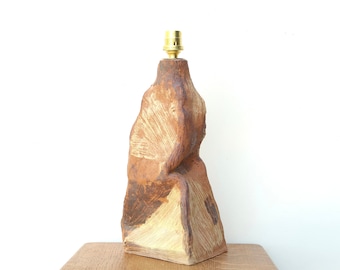 French brutalist stoneware ceramic table lamp, 1980s / home decor, vintage lighting, art, wabi sabi