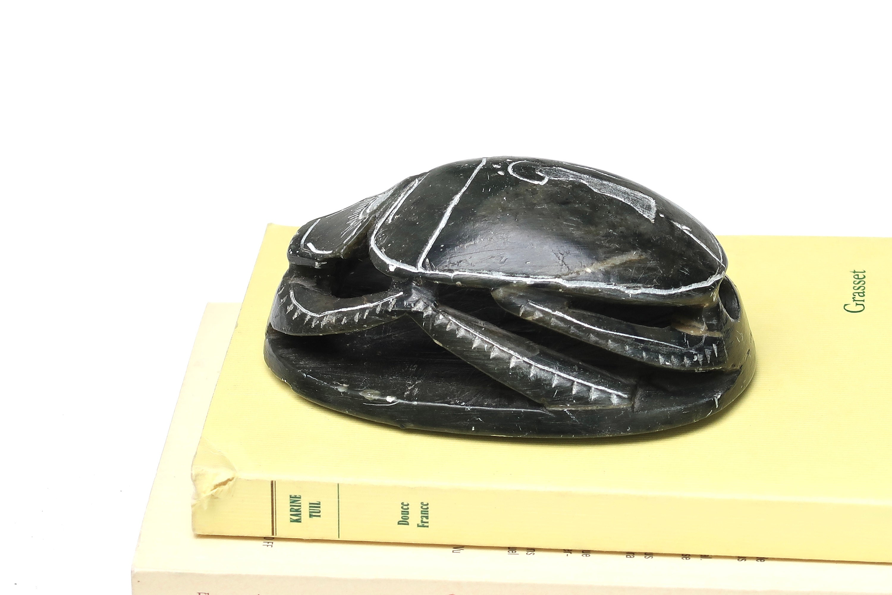 Egyptian carved stone scarab, paperweight, vintage / amulet, talisman, lucky charm, Egypt