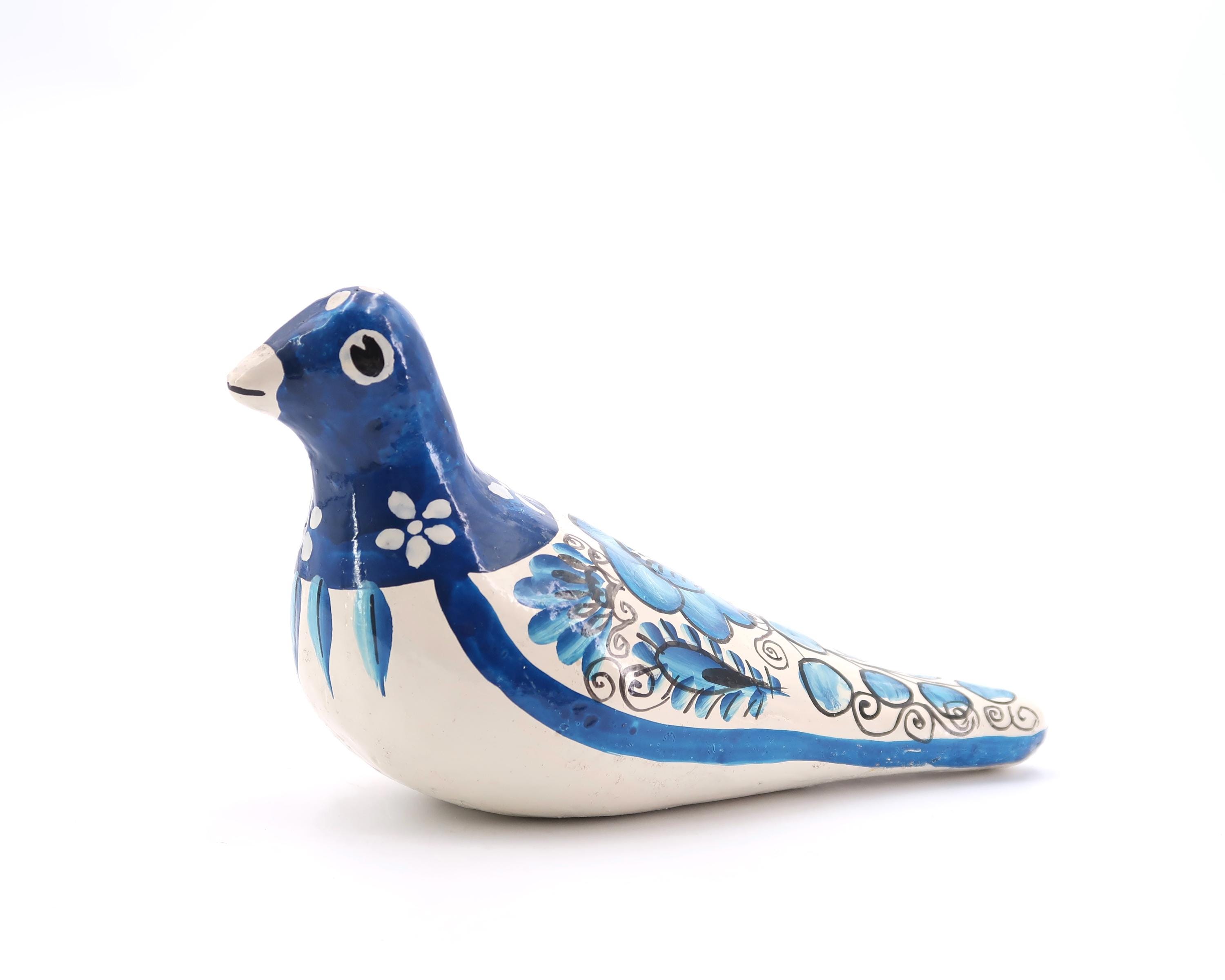 装飾されたメキシコの鳥、陶器の鳩、1970年代 / フォーク、青 