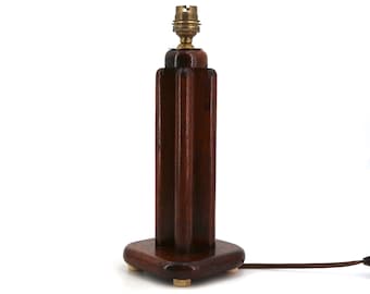 French Art Deco wooden table lamp, inspired by skyscraper architecture, 1910s / dark wood, cottage, building, home decor