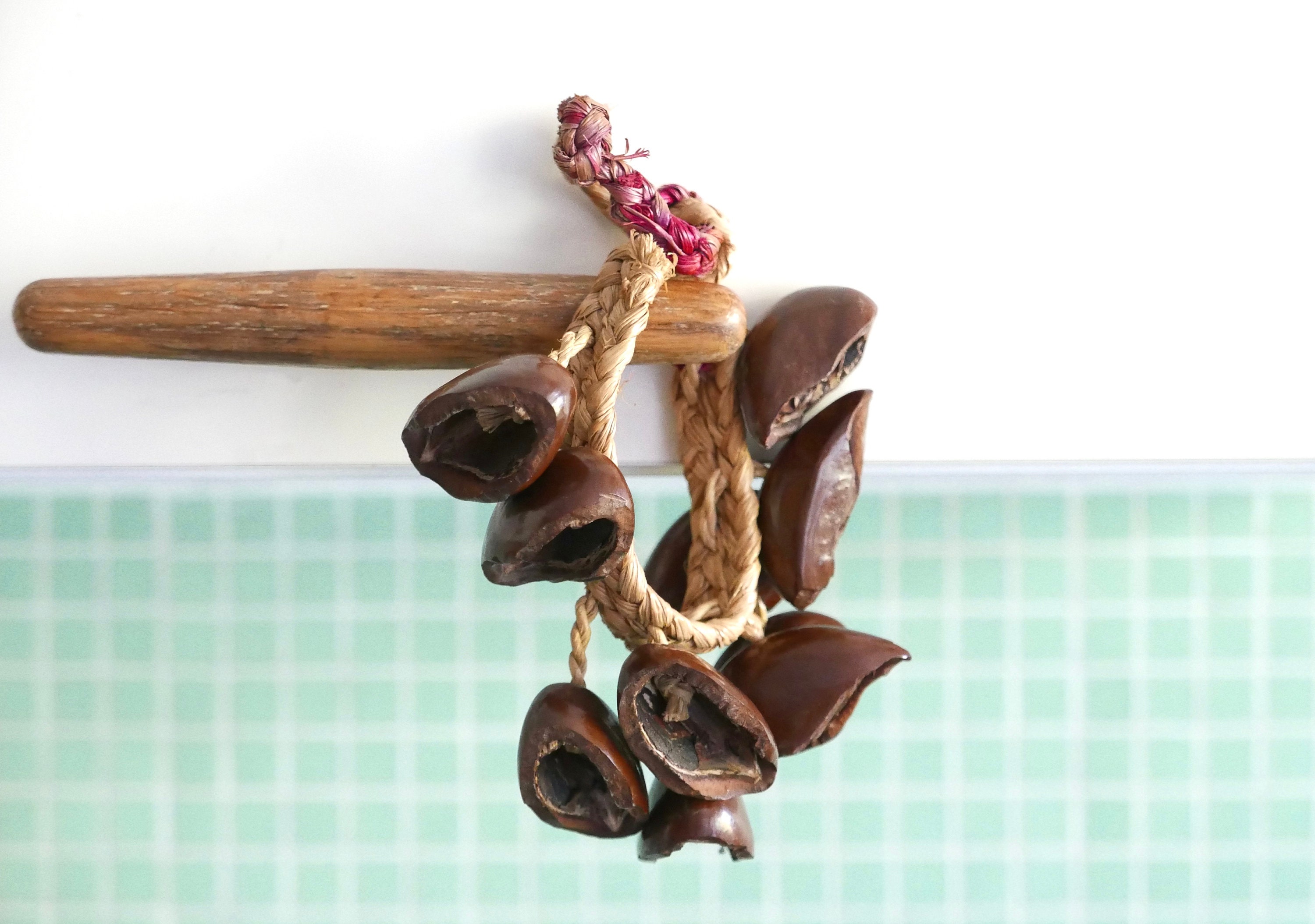 Suspension, Décor en Noix et Osier, Années 70/Folk Bohème Chic, Campagne, Rustique, Cottage