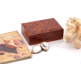 Rectangular elm tree wood jewelry box, 1970s / desk case, wooden sculpture, boho chic bohemian folk