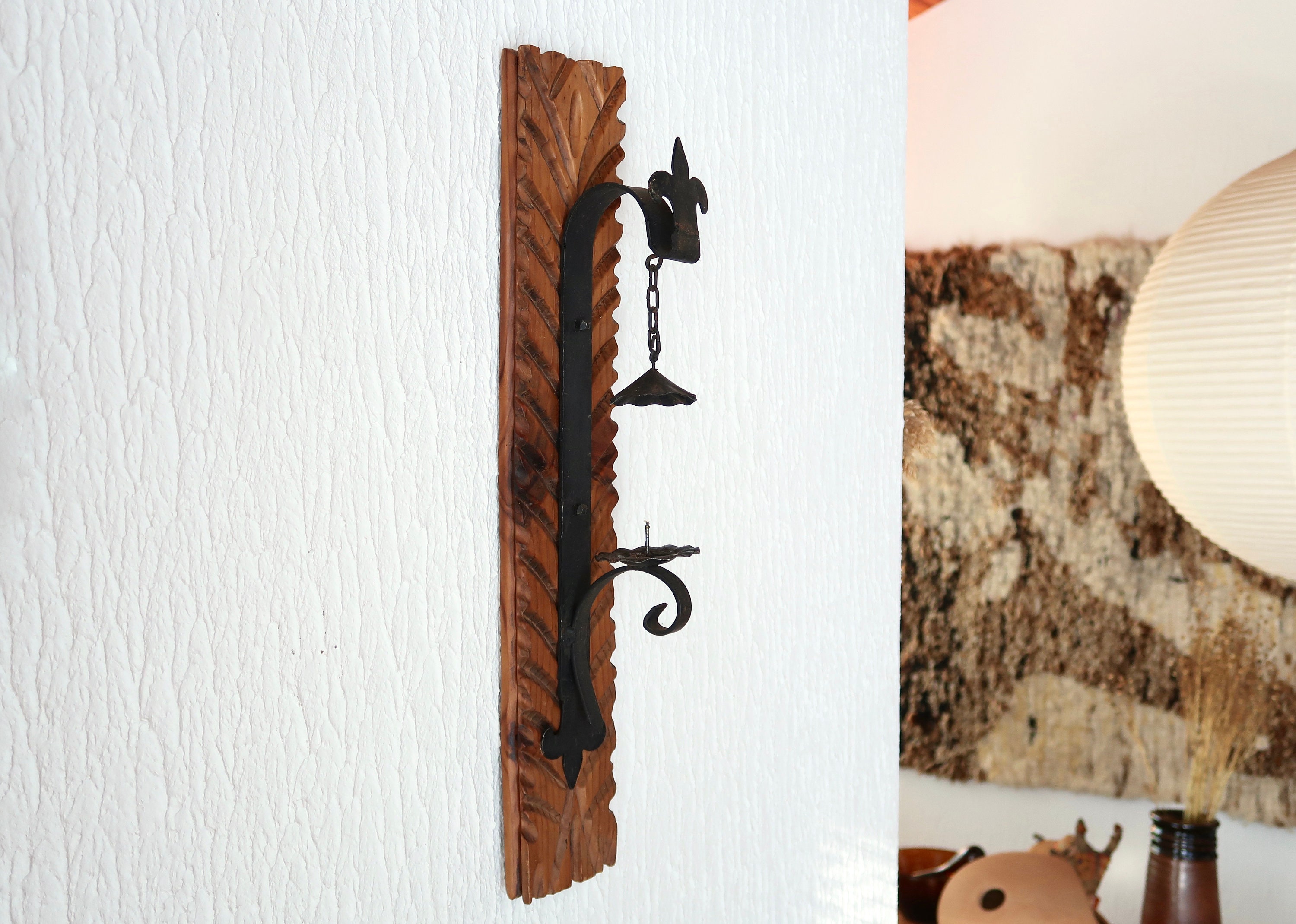 Bougeoir Mural en Bois et Métal, Années 60/Campagne, Vintage, Cottage, Rustique, Bohème, Chalet