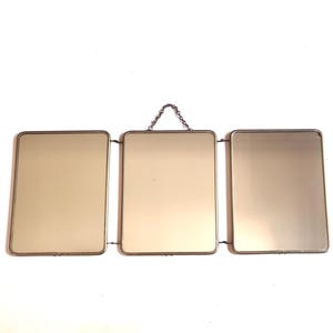 French barber triptych mirror, Three panels, folding mirror, 1950s / Made in France, Paris, Cottage, Shabby chic, Parisian decoration