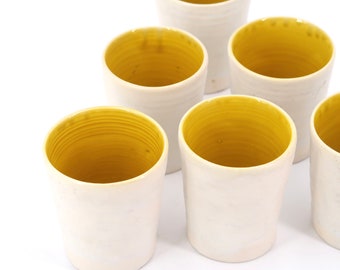 French white and yellow ceramic glasses by Guy Resse, Vallauris, 1960s / vessel, kitchen, Vallauris