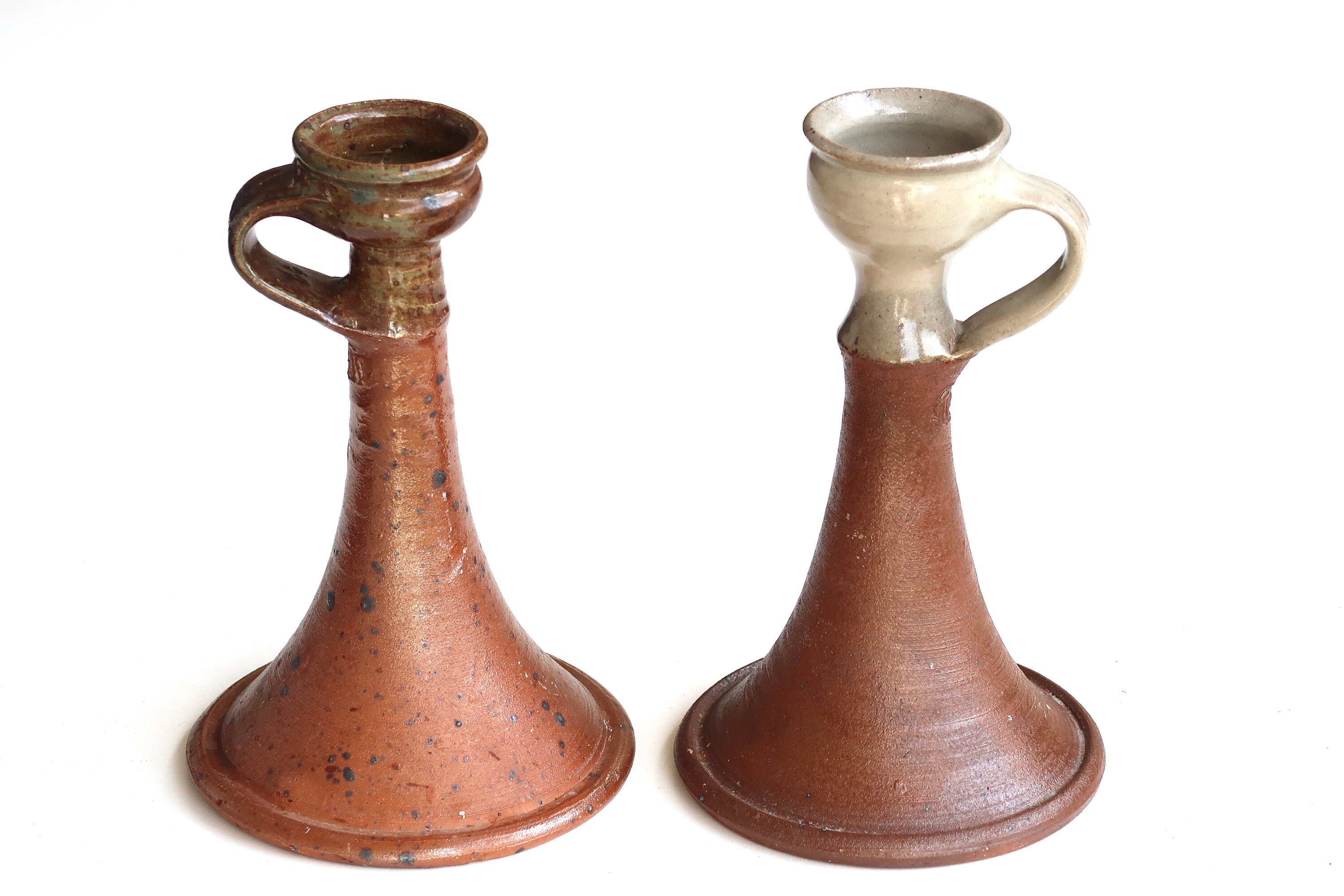 Paire de Bougeoirs en Grès Pierre Digan, Années 60/Céramique Vintage Rustique Campagne Cottage Puisa