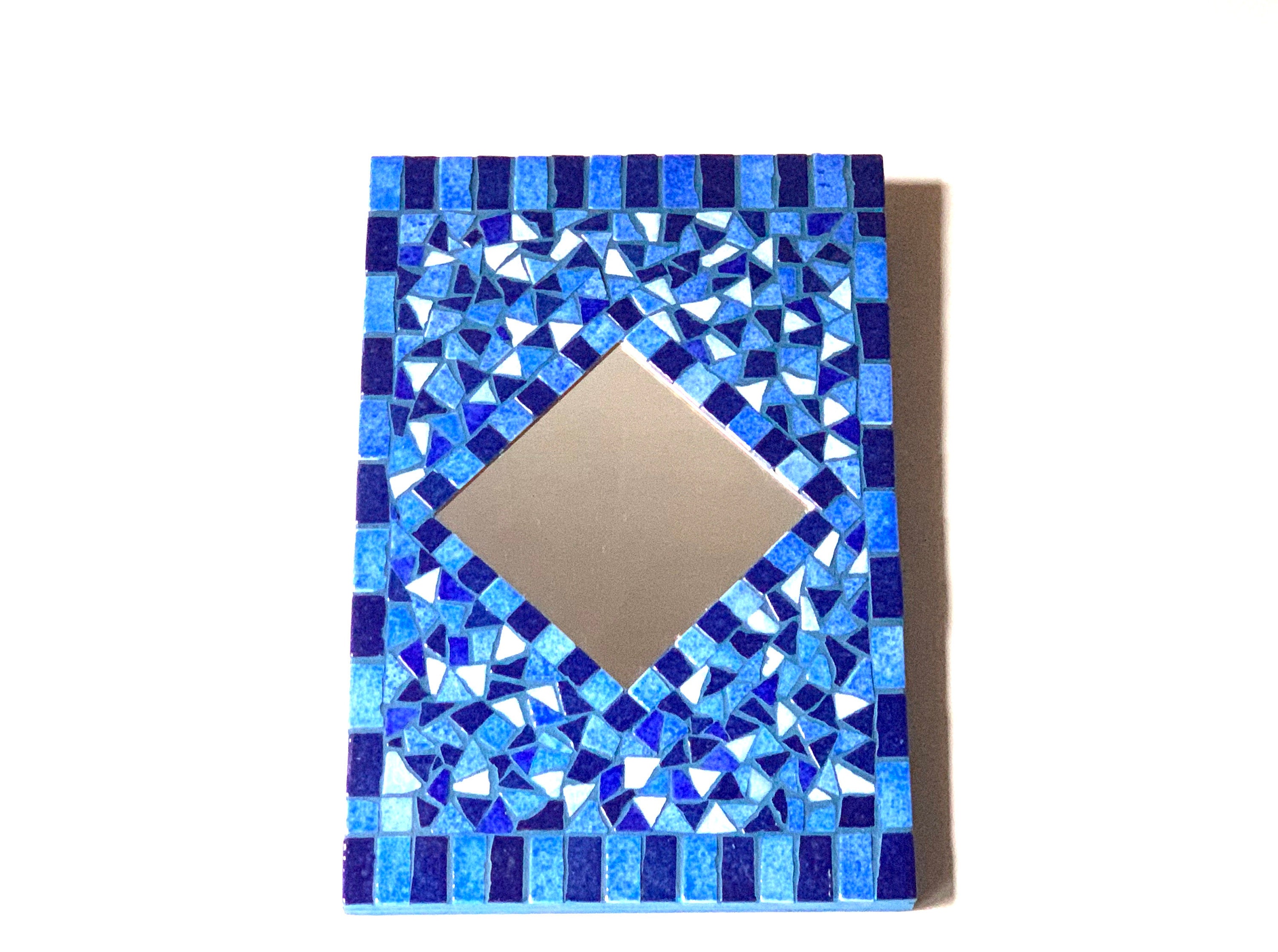 Miroir Rectangulaire en Mosaïque Bleue, Années 70/Vintage, Salle de Bain