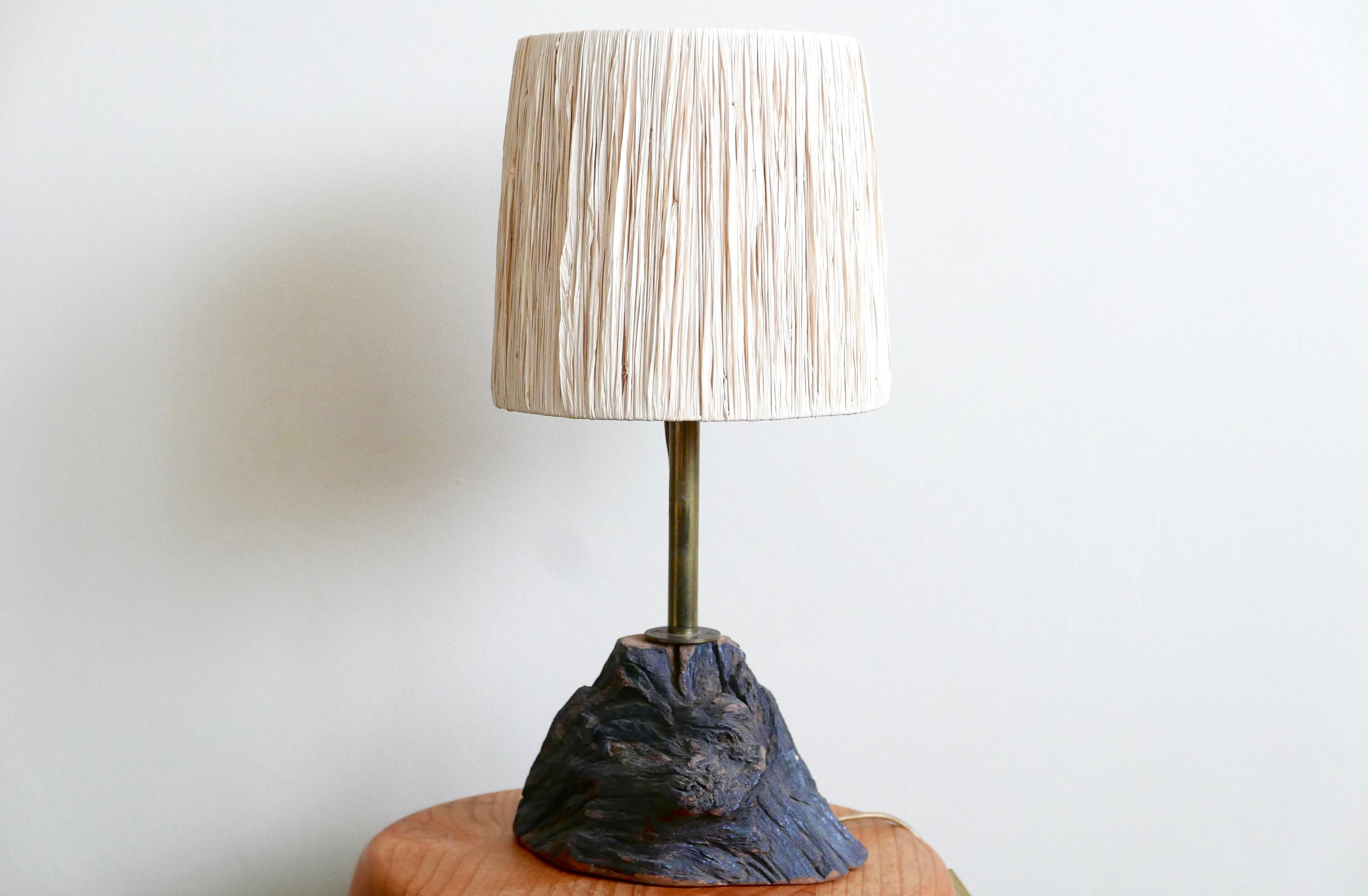 Lampe en Bois, Abat Jour Raphia, Années 70/Boheme Chic, Campagne