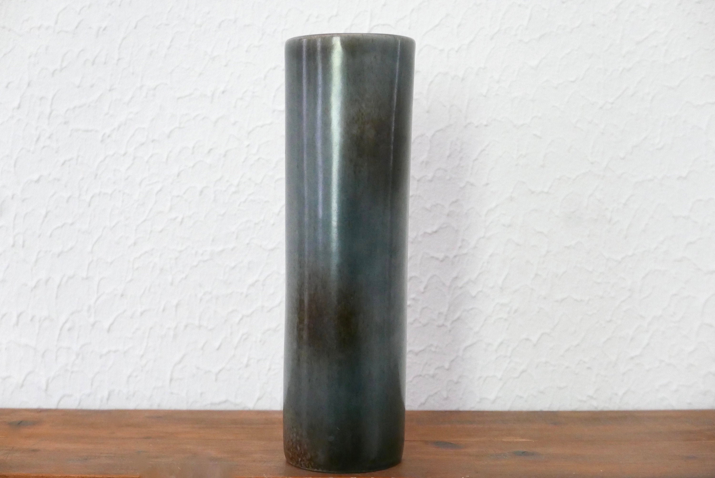 Grand Vase Rouleau en Céramique de Max Idlas, Années 70/Cylindre, Vintage, Gris Bleu