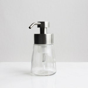 Small Glass Foaming Soap Dispenser with Stainless Metal Pump image 2