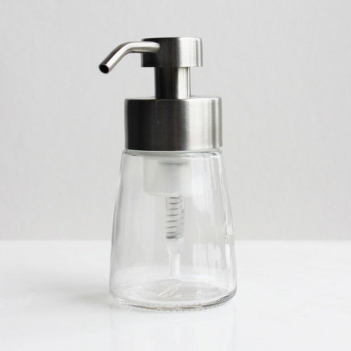 Small Glass Foaming Soap Dispenser With Stainless Metal Pump Etsy