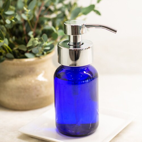 Small Glass Foaming Soap Dispenser With Chrome Metal Pump Etsy