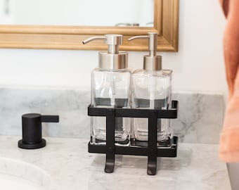 Modern Foaming and Non-Foaming Soap Dispenser Set with Stylish Black Caddy - Perfect Pair for Contemporary Kitchen or Bathroom