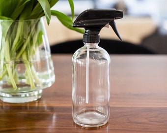 Glass Spray Bottle with Black Spray Nozzle