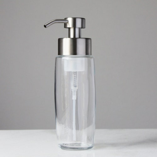 Small Glass Foaming Soap Dispenser With Stainless Metal Pump Etsy