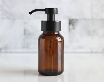 Apothecary Amber Glass Foaming Soap Dispenser with Black Metal Pump
