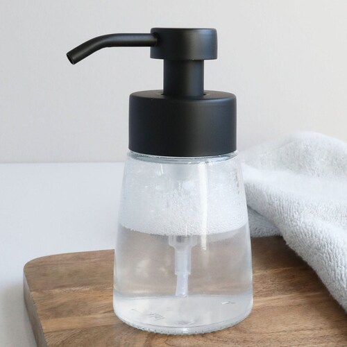 Foaming Soap Dispenser Amber Glass Bottle With Stainless Steel Etsy