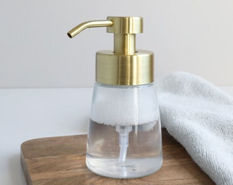 Small Glass Foaming Soap Dispenser with Gold Pump