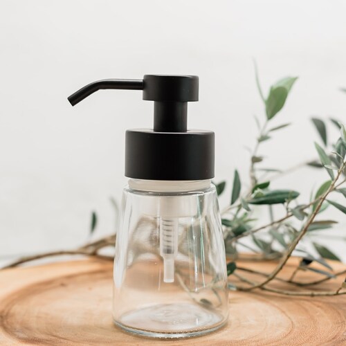Small Glass Foaming Soap Dispenser With Chrome Metal Pump Etsy