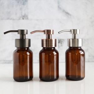 Apothecary Amber Glass Foaming Soap Dispenser with Copper Metal Pump