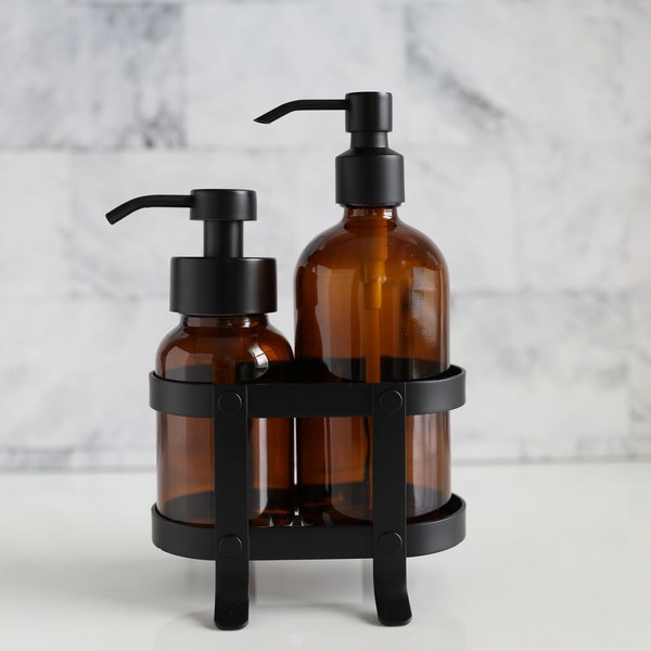 Foaming Soap + Non-Foaming Soap Dispenser Set with Black Caddy | Perfect Pair for the Kitchen or Bathroom