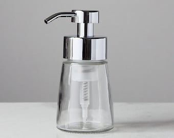 Small Glass Foaming Soap Dispenser with Chrome Metal Pump