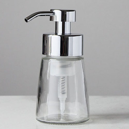 Small Glass Foaming Soap Dispenser With Chrome Metal Pump Etsy
