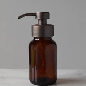 Apothecary Amber Glass Foaming Soap Dispenser with Bronze Metal Pump