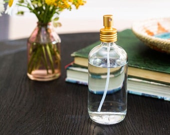 8oz Small Glass Spray Bottle with Gold Aluminum Mist Sprayer