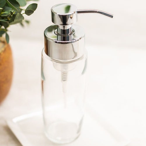Small Glass Foaming Soap Dispenser With Chrome Metal Pump Etsy