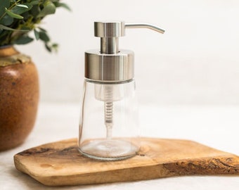 Small Glass Foaming Soap Dispenser with Stainless Metal Pump