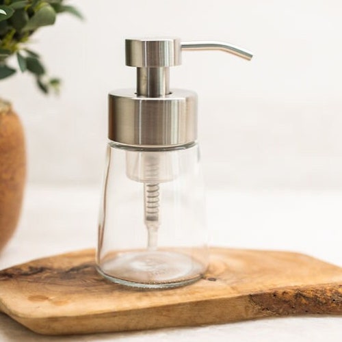 Small Glass Foaming Soap Dispenser With Stainless Metal Pump Etsy