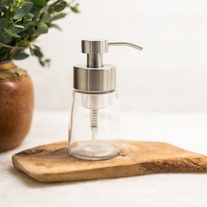 Small Glass Foaming Soap Dispenser with Stainless Metal Pump image 1