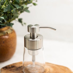 Small Glass Foaming Soap Dispenser with Stainless Metal Pump image 4