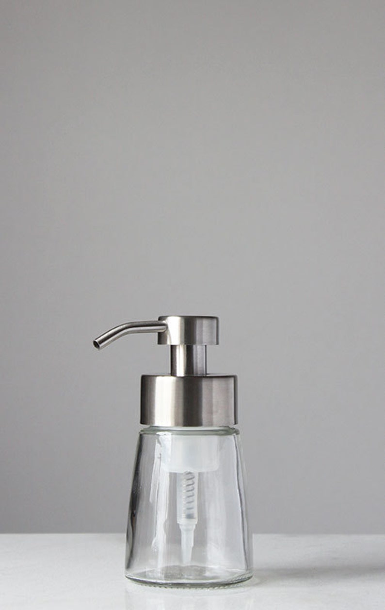 Small Glass Foaming Soap Dispenser With Stainless Metal Pump Etsy