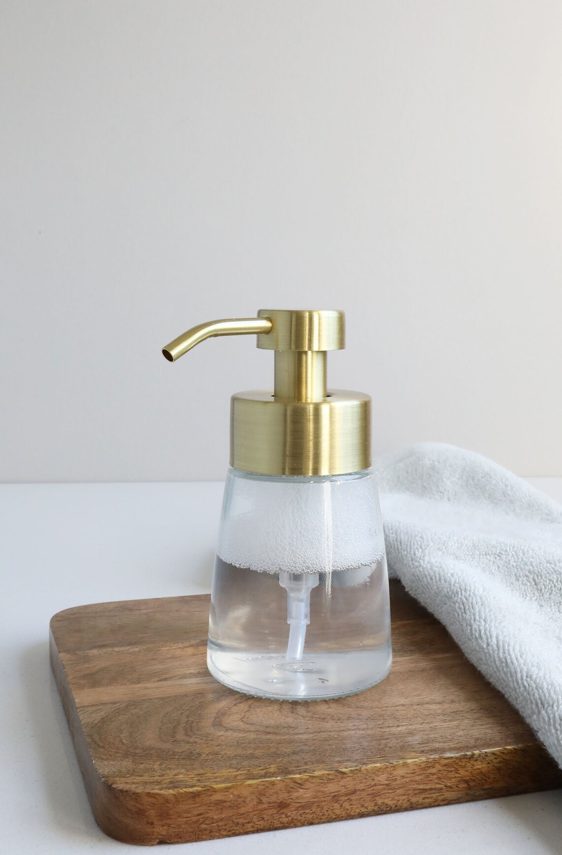 Small Glass Foaming Soap Dispenser With Gold Pump Etsy