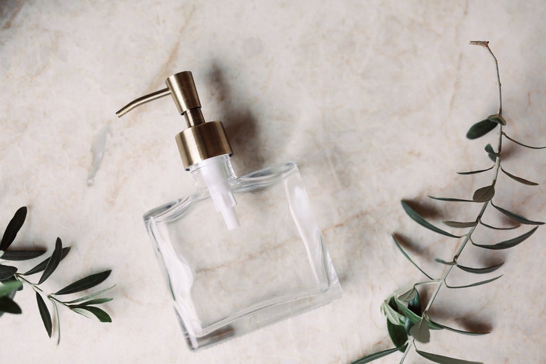 Little Urban Square Shaped Recycled Glass Soap Dispenser Antique Brass