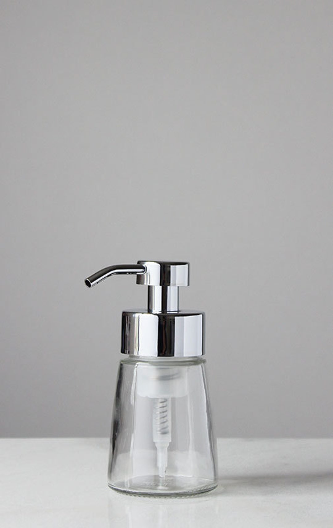 Small Glass Foaming Soap Dispenser With Chrome Metal Pump Etsy UK