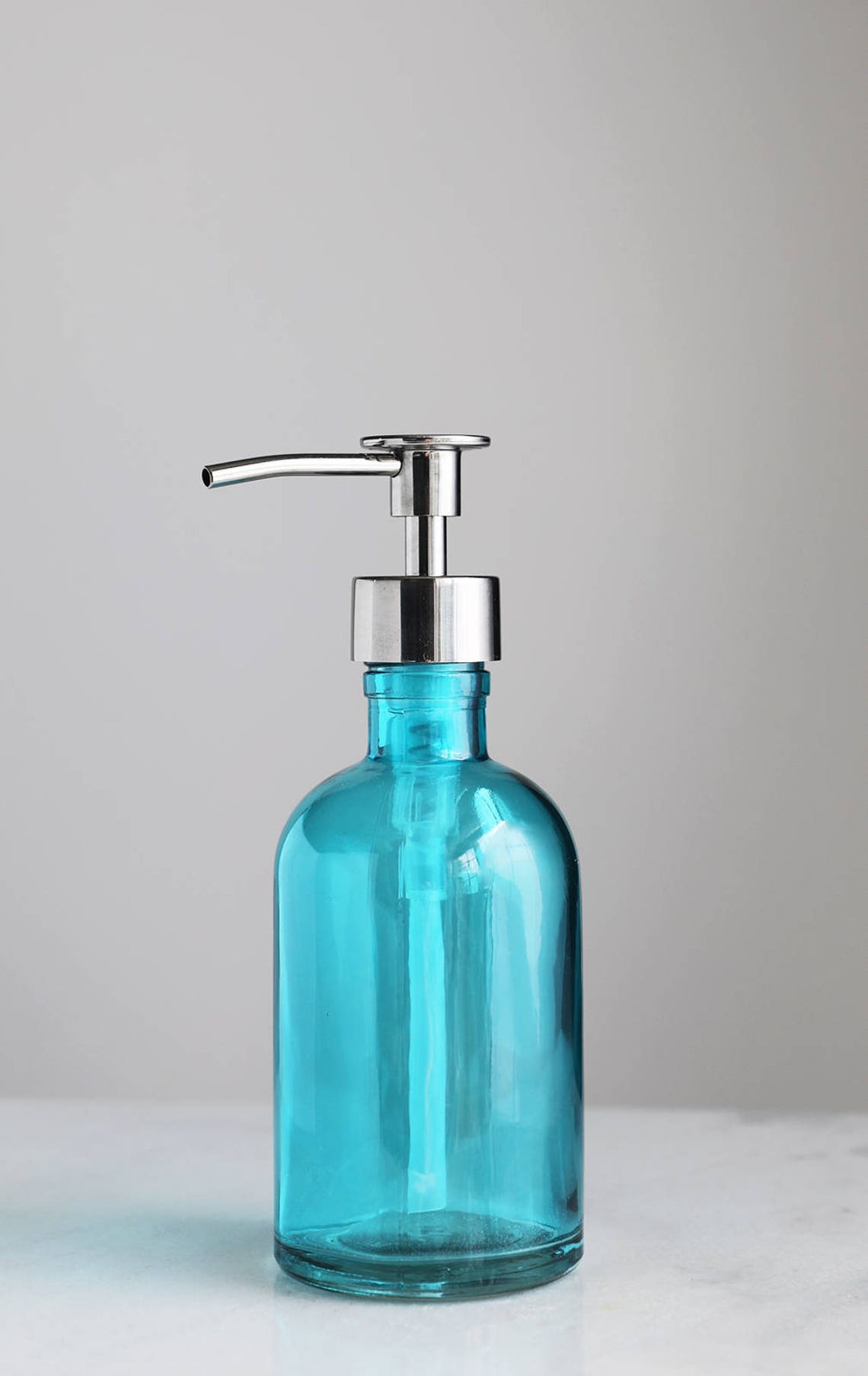 Beach Blue Glass Lotion Soap Dispenser with Metal Pump Etsy