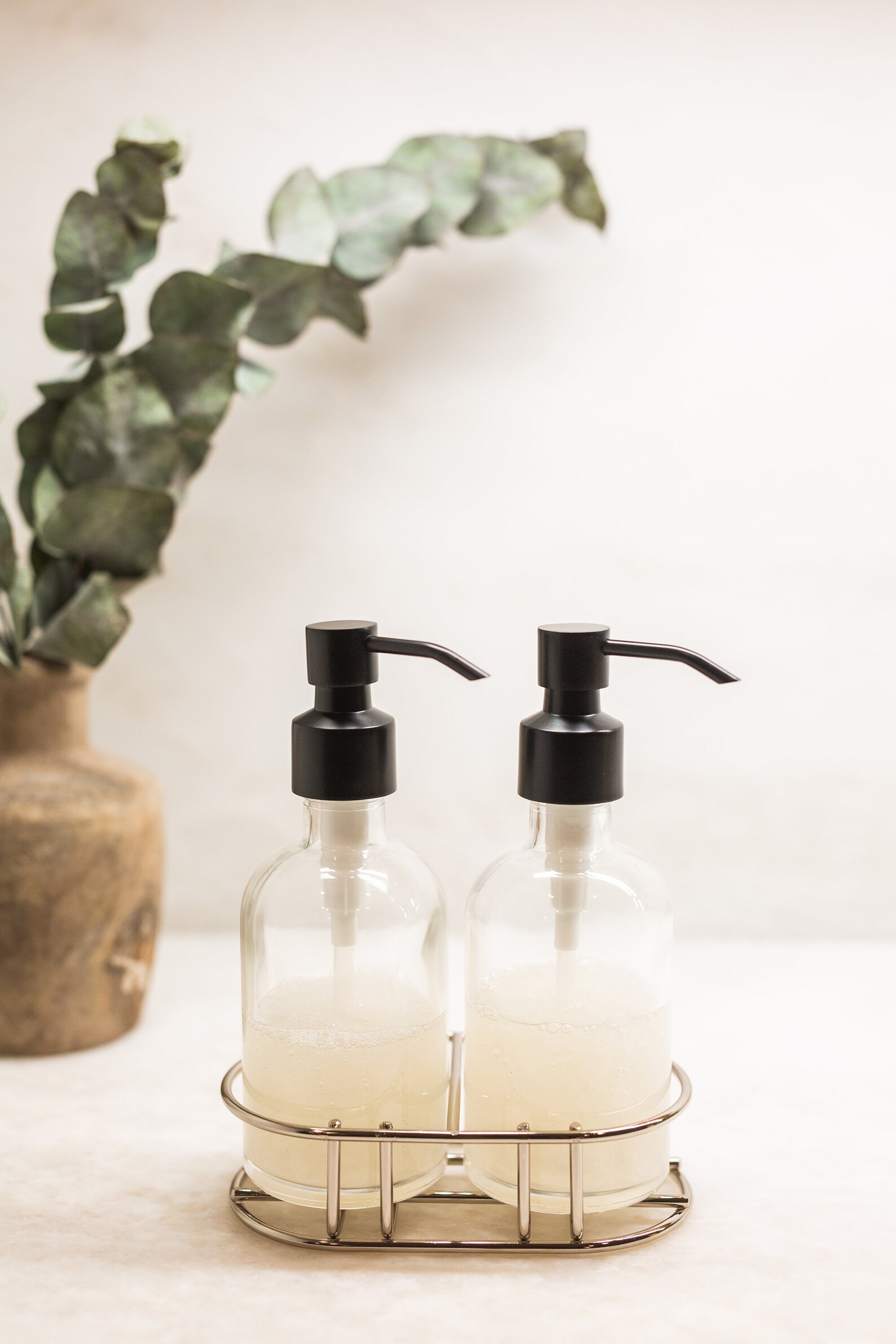 Soap Dispenser Set With Caddy Glass Soap Dispenser With Metal Soap Pump
