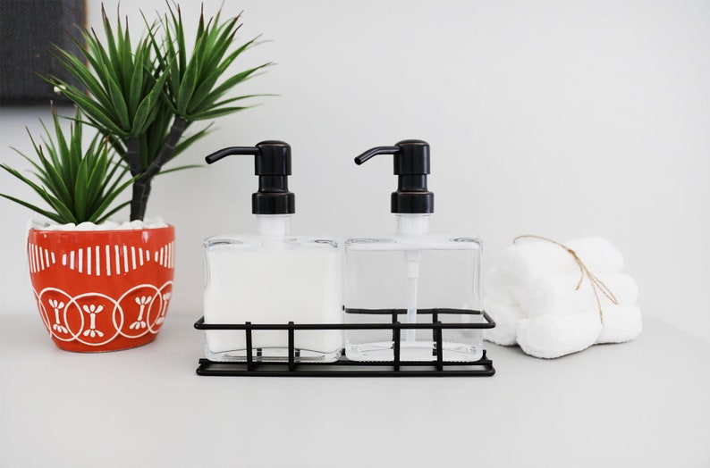 Soap Dispenser Set With Caddy Urban Glass Lotion W Metal Stand